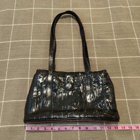 Vtg 1970s Eel Skin Satchel Bag Purse - Picture 2 of 8
